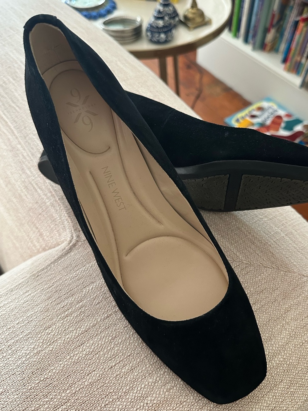 Nine West Black Suede Low Block Heel Pumps